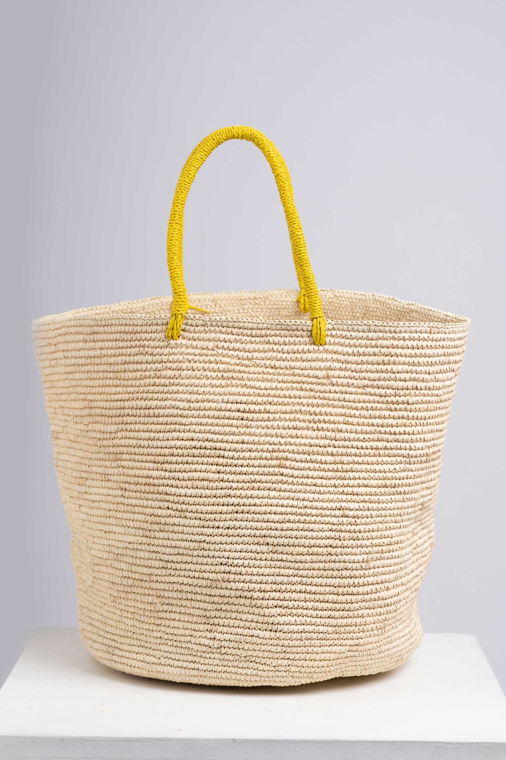 Bucket Beach Tote - Natural with Yellow Handles